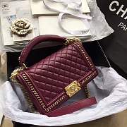Forubags Chanel Burgundy Quilted Boy Bag 25cm  with Top Handle - 5