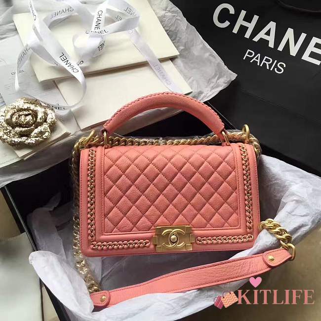 Forubags Chanel PINK Quilted Boy Bag 25cm with Top Handle - 1