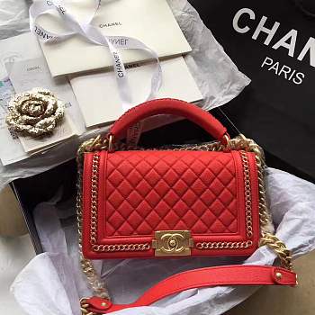 Forubags Chanel red Quilted Boy Bag 25cm with Top Handle