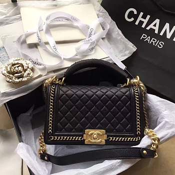 Forubags Chanel Black Quilted Boy Bag 25cm with Top Handle