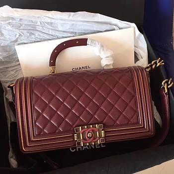 Forubags Chanel Boy Bag Lambskin with handle burgundy