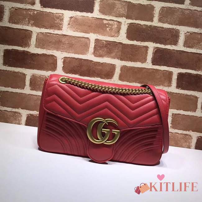 Gucci GG Marmont medium matelassé shoulder red bag ‎443496  - 1