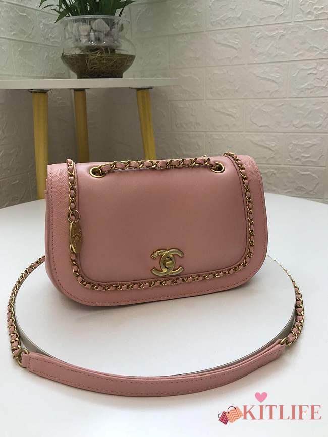 Forubags Chanel Flap Bag Lambskin, Grained Calfskin & Gold-Tone Metal  AS0371 Pink - 1