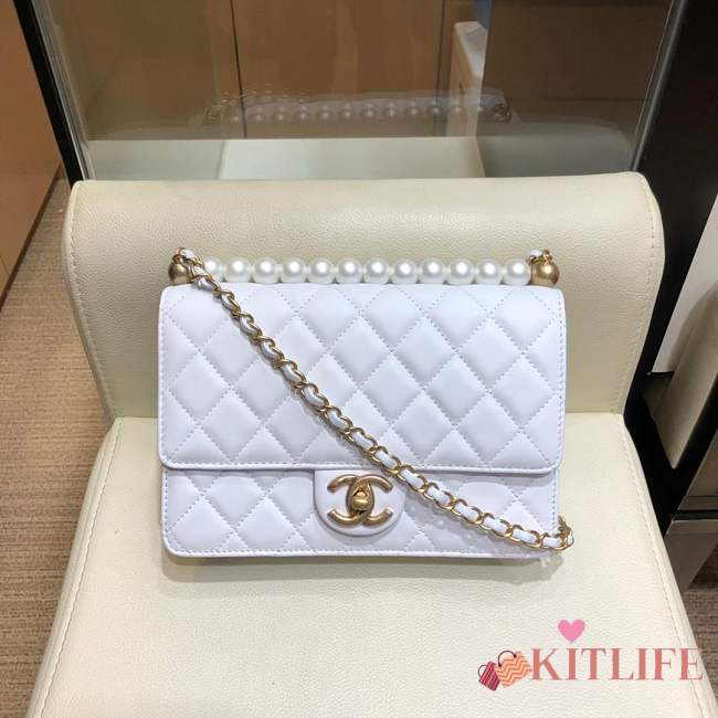 Forubags Chanel Flap Bag Lambskin, Imitation Pearls & Gold-Tone Metal White AS0585  - 1