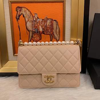 Forubags Chanel Flap Bag Lambskin, Imitation Pearls & Gold-Tone Metal Beige AS0585