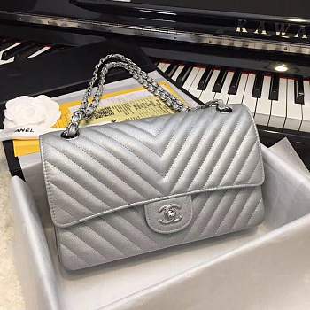 Forubags Chanel Chevron Quilted Silver Calfskin Leather