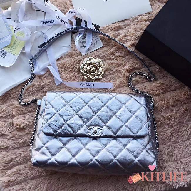 Forubags Chanel Quilted Silver flap bag - 1