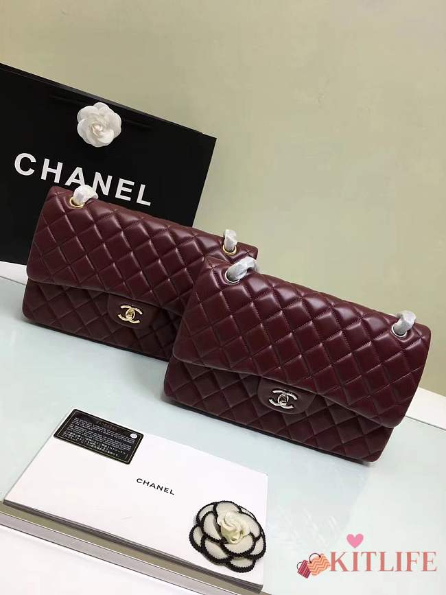Forubags Chanel 30CM Jumbo lambskin Double Flap in burgundy gold/silver hardware - 1