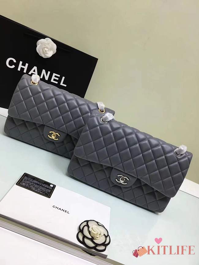 Forubags Chanel 30CM Jumbo lambskin Double Flap in gray gold/silver hardware - 1