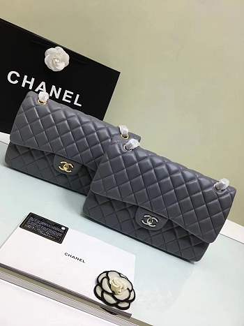 Forubags Chanel 30CM Jumbo lambskin Double Flap in gray gold/silver hardware