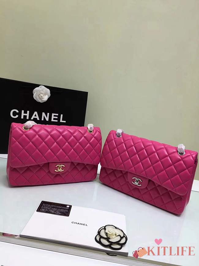 Forubags Chanel 30CM Jumbo lambskin Double Flap in Rose red gold/silver hardware - 1