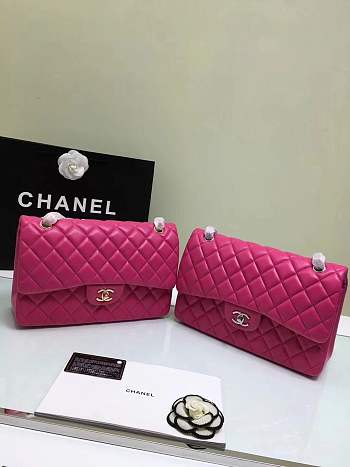 Forubags Chanel 30CM Jumbo lambskin Double Flap in Rose red gold/silver hardware