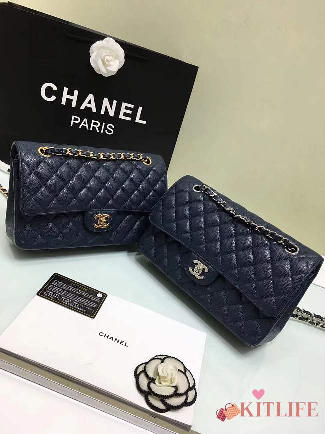 Forubags Chanel calfskin caviar leather 25cm Flap Royal blue gold/silver hardware 1112 - 1