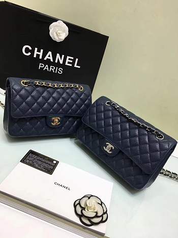 Forubags Chanel calfskin caviar leather 25cm Flap Royal blue gold/silver hardware 1112