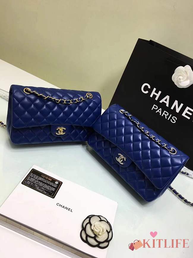 Forubags Chanel lambskin leather 25cm Flap in blue with gold/silver 1112 - 1