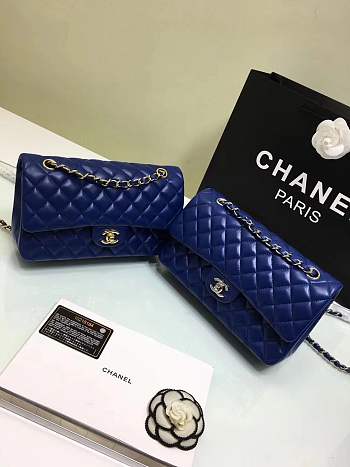 Forubags Chanel lambskin leather 25cm Flap in blue with gold/silver 1112