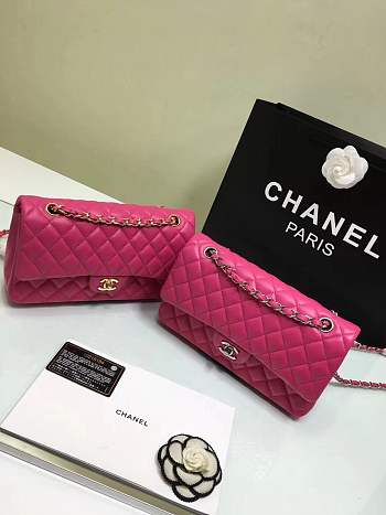 Forubags Chanel lambskin leather 25cm Flap in rose red with gold/silver 1112