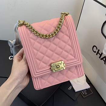 CHANEL Handbag  BOY CHANEL Handbag Metallic Grained Calfskin & Gold-Tone Metal Pink AS0130 B00110 N0432