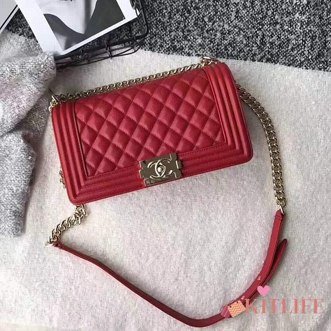 Forubags Chanel Caviar Boy Bag in Red with Gold Hardware - 1