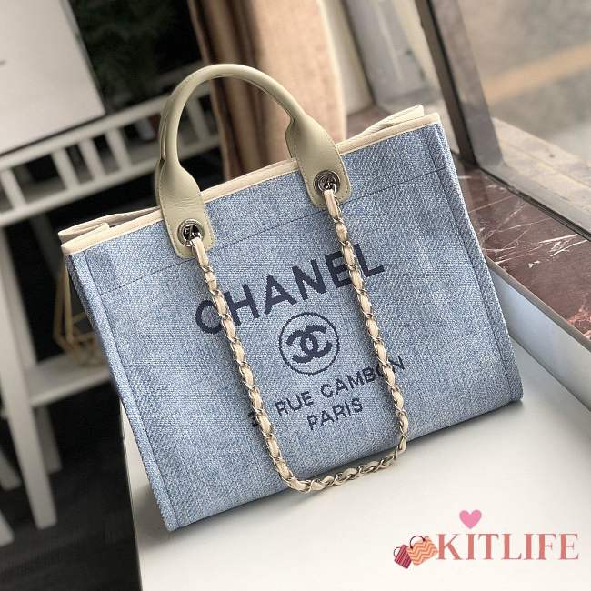 Forubags-3 Chanel Canvas Large Deauville Shopping Bag Light Blue - 1