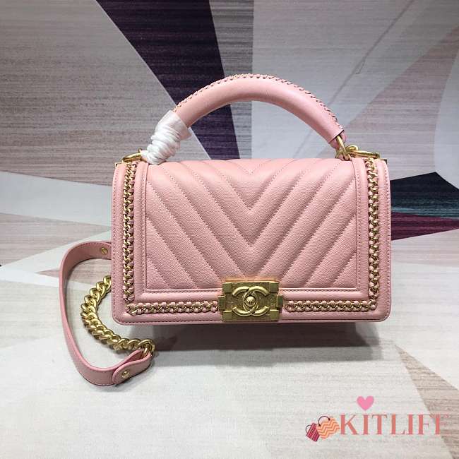 Forubags Chanel Cavior Leboy Bag 25cm With Top Handle Pink - 1