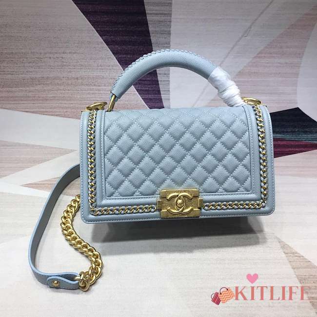 Forubags Chanel Cavior boy Bag 25cm With Top Handle light blue - 1
