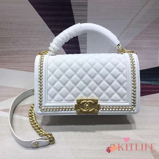 Forubags Chanel Cavior boy Bag 25cm With Top Handle white - 1