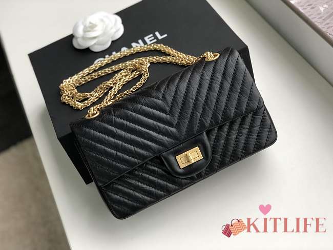 Forubags Chanel chain flap square buckle 25cm in black with gold hardware - 1