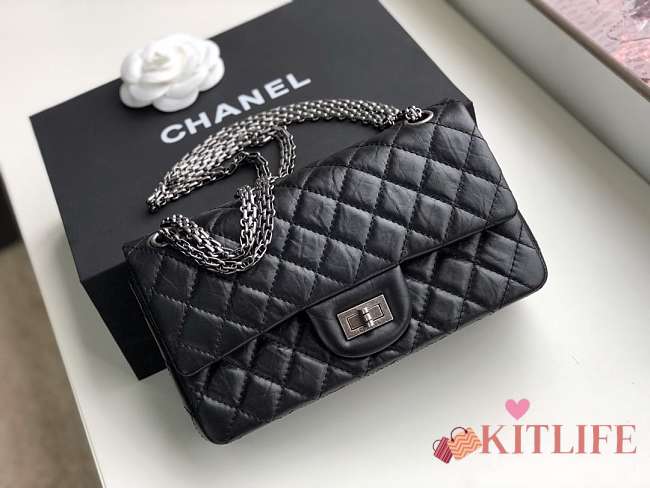 Forubags Chanel chain flap square buckle 25cm in black  - 1