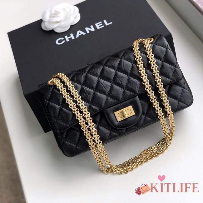 Forubags Chanel chain flap bag square buckle 25cm in black with gold hardware - 1