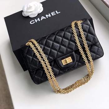 Forubags Chanel chain flap bag square buckle 25cm in black with gold hardware