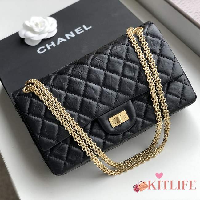Forubags Chanel chain flap bag square buckle 30cm in black with gold hardware - 1