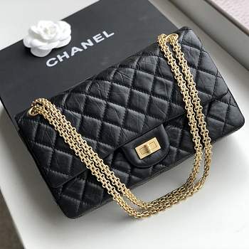 Forubags Chanel chain flap bag square buckle 30cm in black with gold hardware