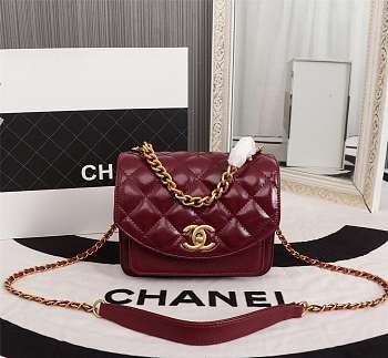 Chanel Small Flap Bag Calfskin leather & Gold hardware in burgundy