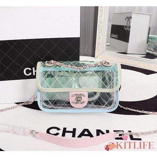 Chanel PVC Flap Bag Transparent A57049 light green - 1