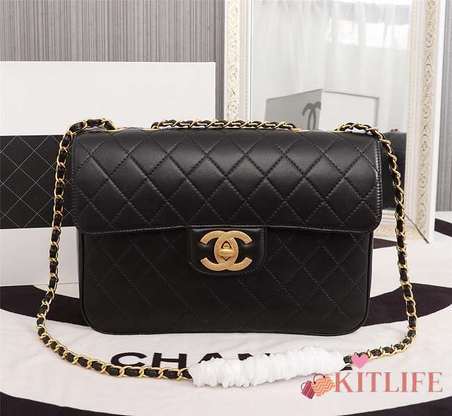 Forubags Chanel Shoulder bag Gold double C lock 30*21*8cm black - 1