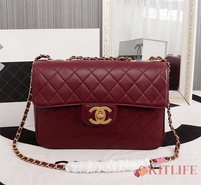 Forubags Chanel Shoulder bag Gold double C lock 30*21*8cm burgundy - 1