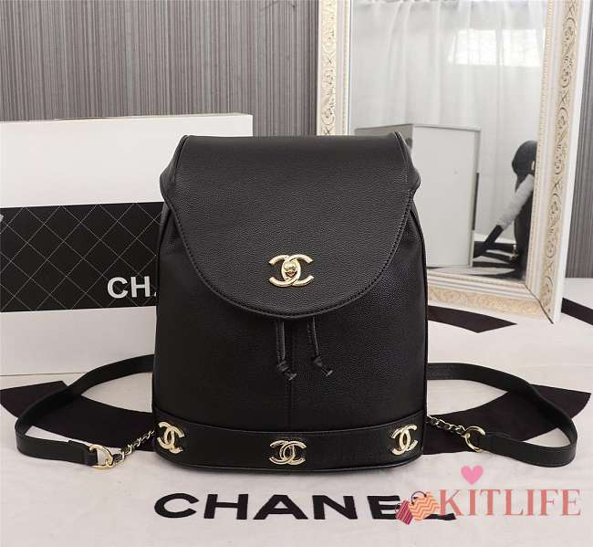 Forubags Chanel Double C backpack,Cowhide, 26*23*10cm,black - 1