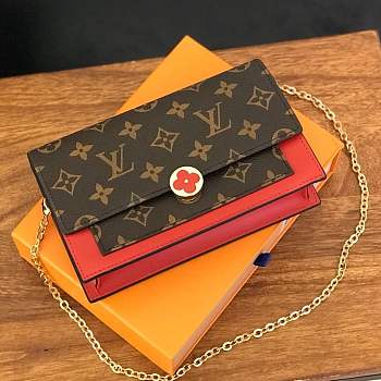 FORUBAGS LV FLORE CHAIN WALLET MONOGRAM CANVAS RED