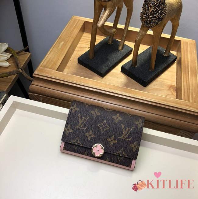 FORUABGS LOUIS VUITTON FLORE COMPACT WALLET PINK - 1