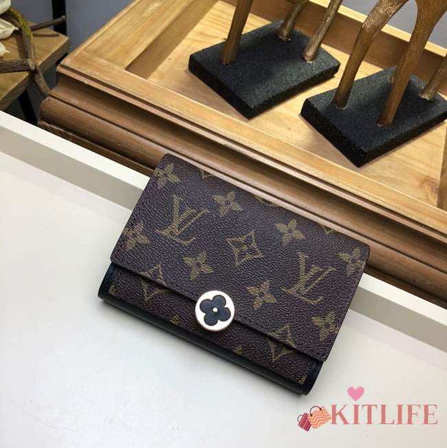 FORUABGS LOUIS VUITTON FLORE COMPACT WALLET BLACK - 1