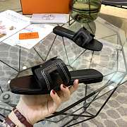 Hermes Slippers Size Leather Black - 3