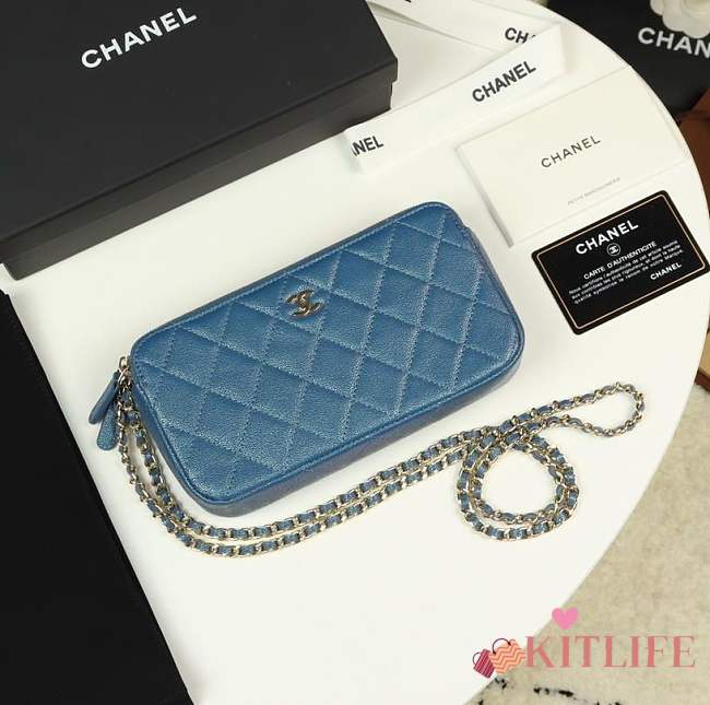 Chanel Classic Clutch with Chain Grained Calfskin & Gold-Tone Metal Dark Blue  A82527 B00357 N0901 - 1