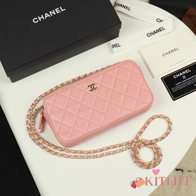 Chanel Classic Clutch with Chain Grained Calfskin & Gold-Tone Metal pink A82527  - 1