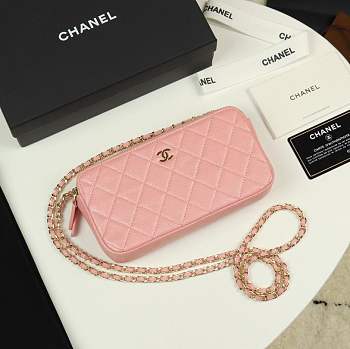 Chanel Classic Clutch with Chain Grained Calfskin & Gold-Tone Metal pink A82527 