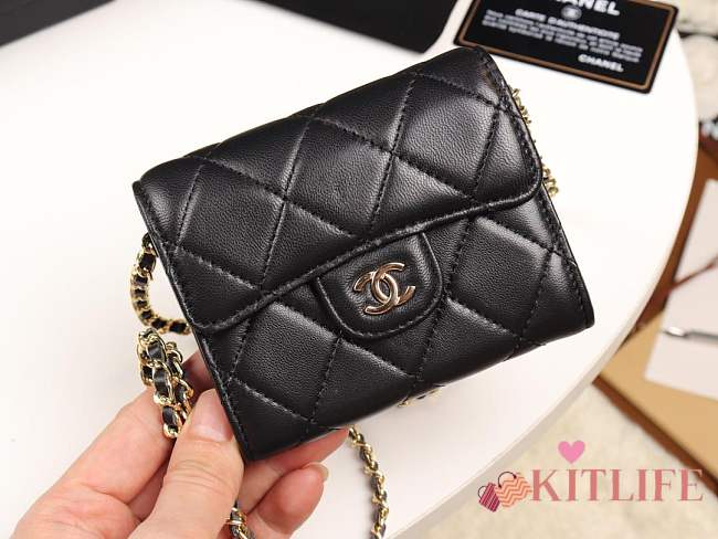 Chanel classic lambskin leather chain wallet bag gold hardware - 1
