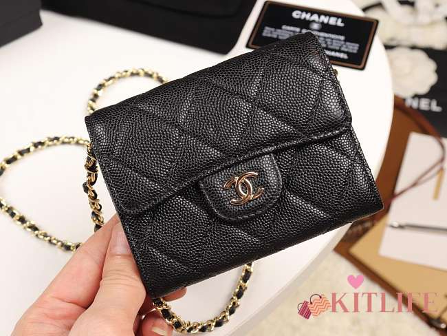 Chanel classic grained leather chain wallet bag gold hardware - 1