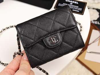 Chanel classic grained leather chain wallet bag silver hardware