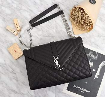 YSL ENVELOPE LARGE BAG IN GRAIN LEATHER SILVER HARDWARE 31*22*7.5CM