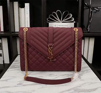 YSL ENVELOPE LARGE BAG IN GRAIN LEATHER IN DARK LEGION RED 31*22*7.5CM